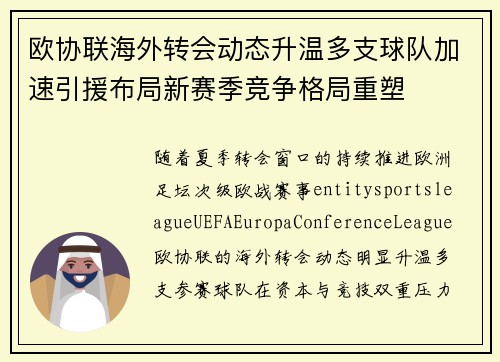 欧协联海外转会动态升温多支球队加速引援布局新赛季竞争格局重塑