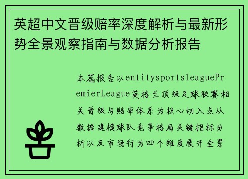 英超中文晋级赔率深度解析与最新形势全景观察指南与数据分析报告
